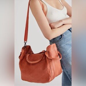 Free People Leslie Leather Tote in Tiger Red